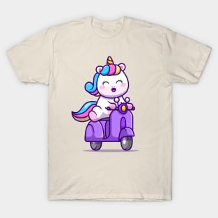 Cute Unicorn Riding Scooter T-Shirt